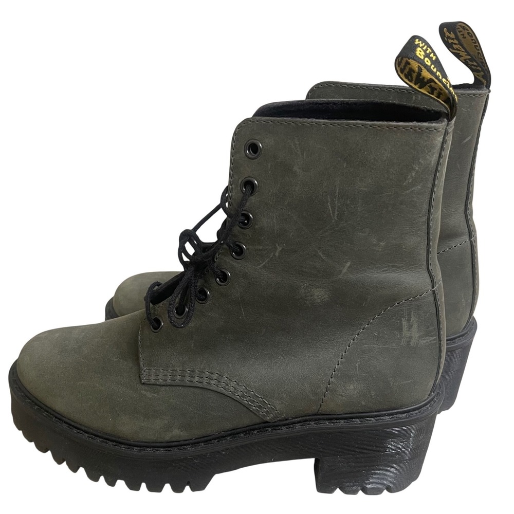 Dr Martens Shriver Hi Olive Green Leather Platform Block Heel Boots Womens 8